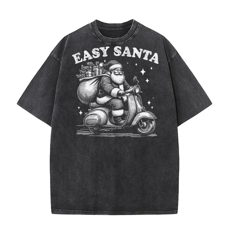 Easy Santa Riding Scooter D White Washed T-Shirt