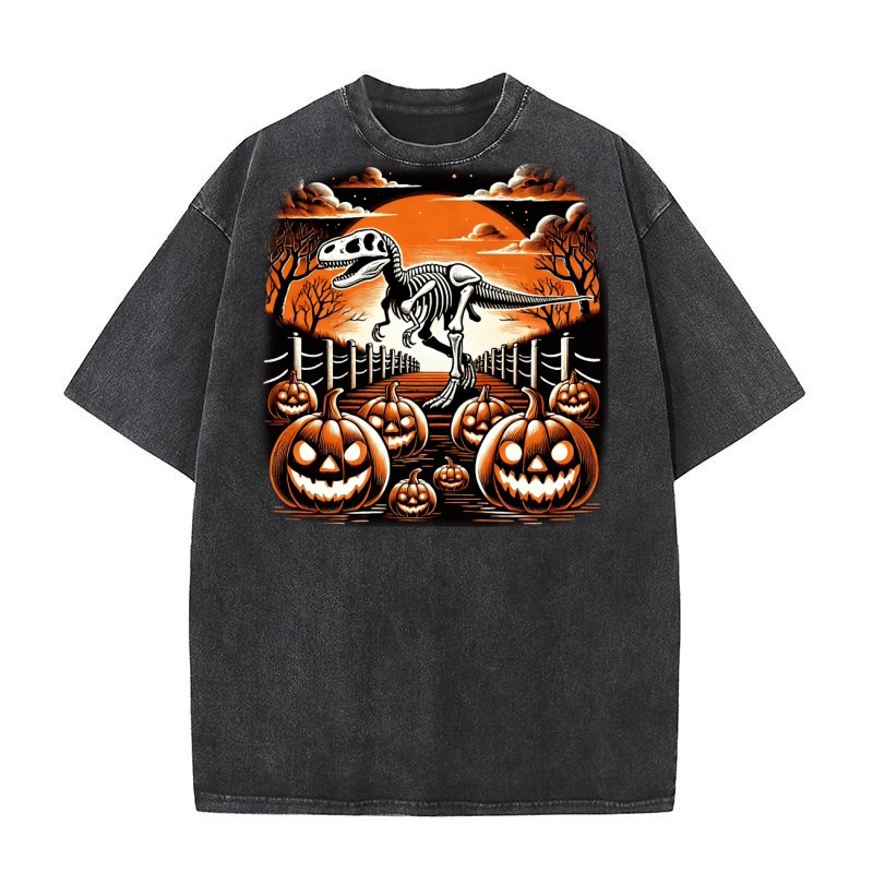 Halloween Dinosaur Skeleton 02 Washed T-Shirt