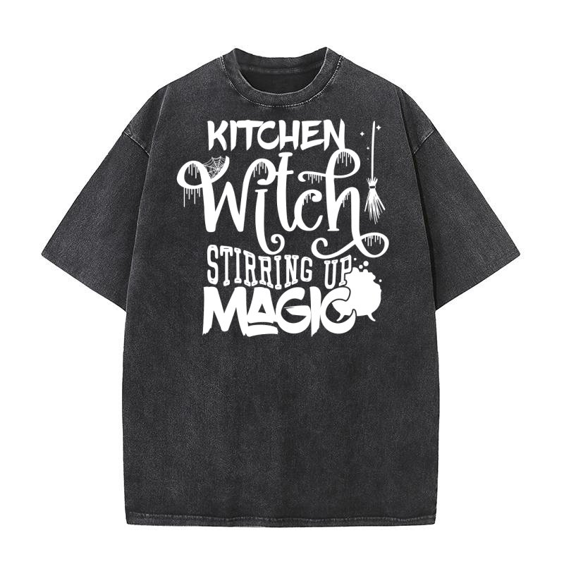 Kitchen Witch Stirring up magic Washed T-Shirt