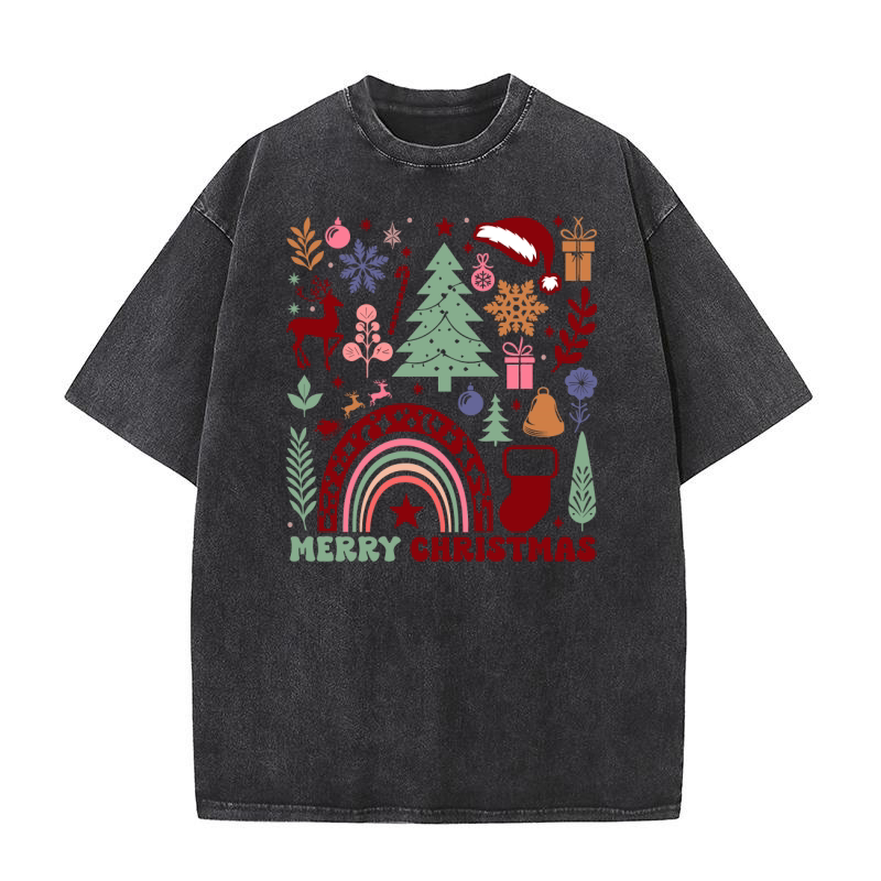 Merry Christmas Boho Flowers 04 Washed T-Shirt