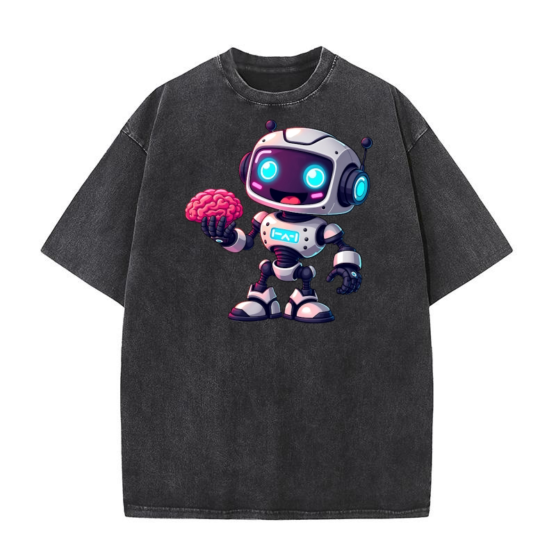 Robot Holding a Brain Washed T-Shirt