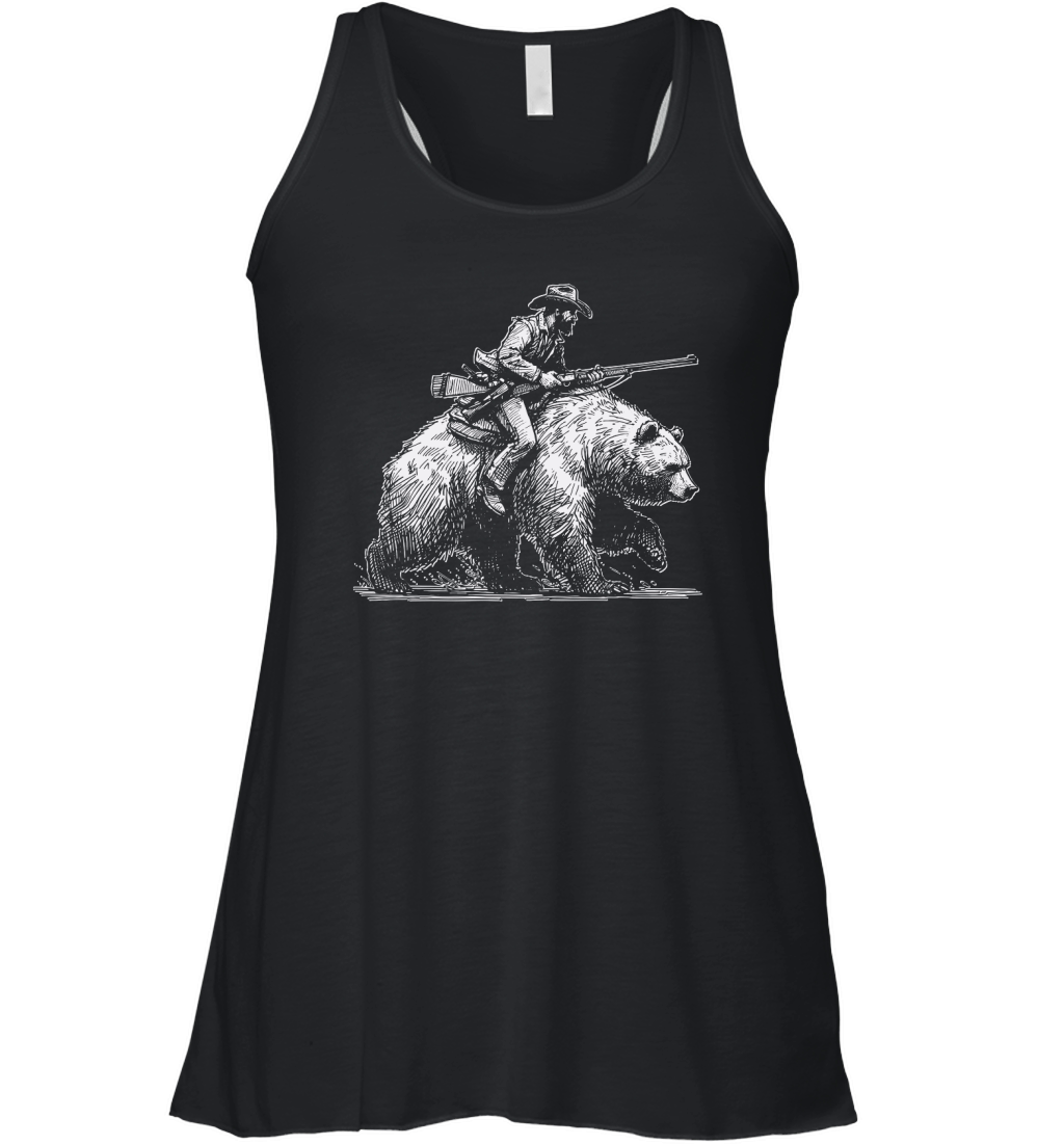 Cowboy Riding Bear D White Women's Flowy Tank Top