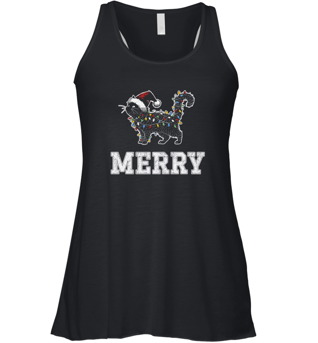 MERRY CAT WRAPPED BY CHRISTMAS LIGHTS D Color 5 Women's Flowy Tank Top