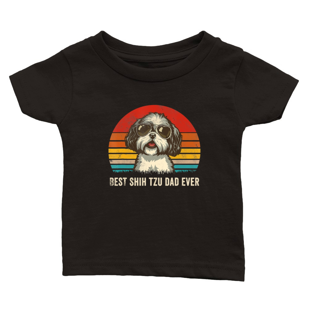 Best Shih Tzu Dad Ever Vintage Dog Lover Gift Classic Baby Crewneck T-shirt