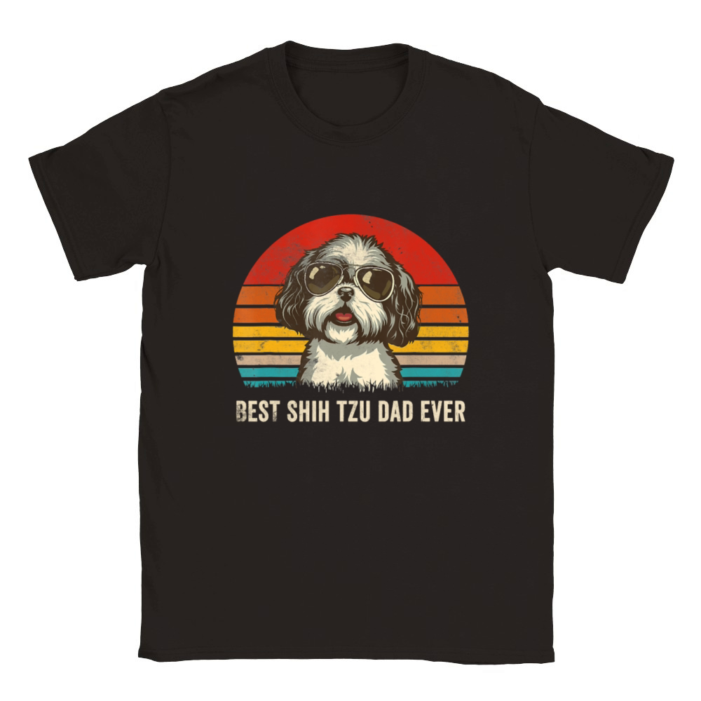 Best Shih Tzu Dad Ever Vintage Dog Lover Gift Classic Kids Crewneck T-shirt