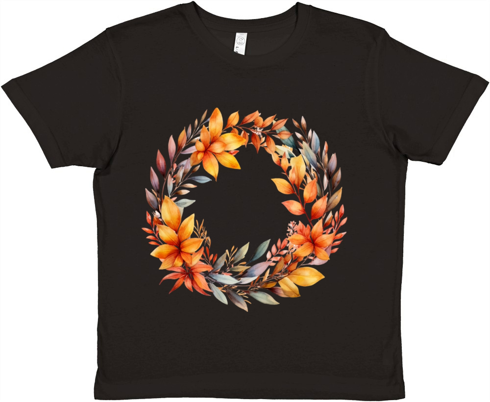 Autumn Fall Floral Frame 09 Premium Kids Crewneck T-shirt