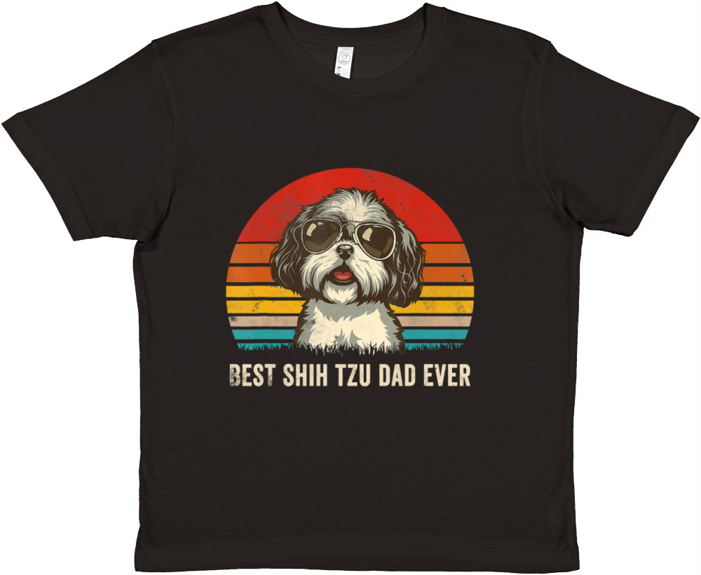 Best Shih Tzu Dad Ever Vintage Dog Lover Gift Premium Kids Crewneck T-shirt