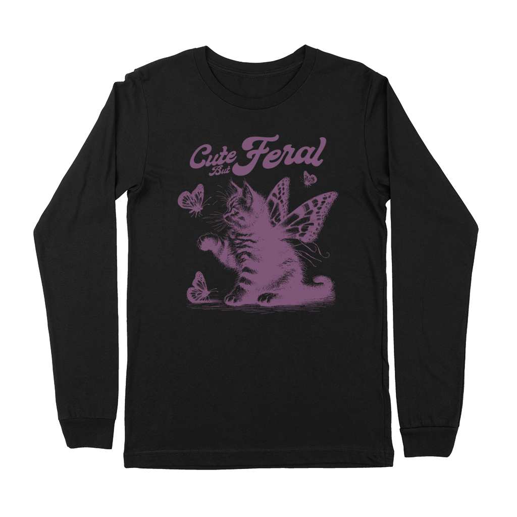 Kitty Cat with Butterfly Wings L Purple Premium Long Sleeve