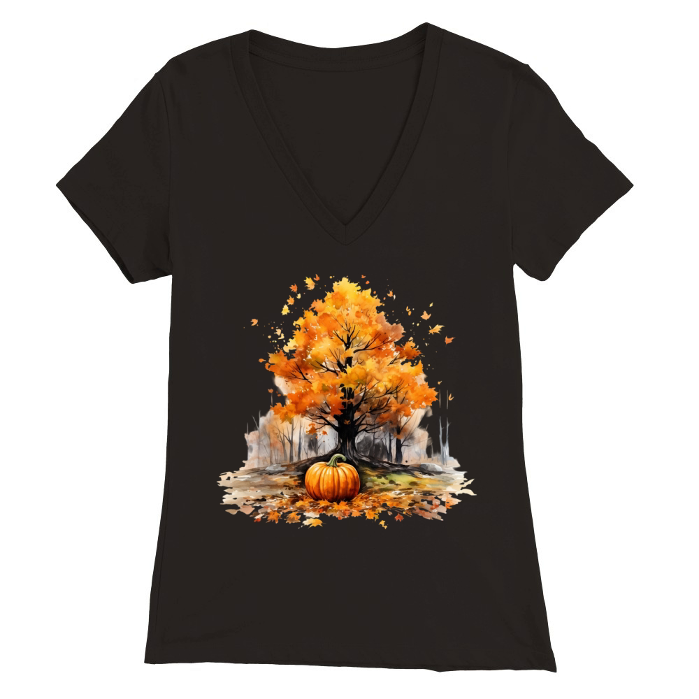 Autumn Fall tree Premium Womens V-Neck T-shirt
