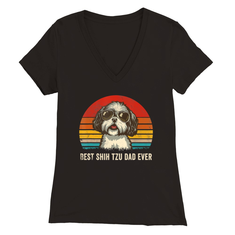 Best Shih Tzu Dad Ever Vintage Dog Lover Gift Premium Womens V-Neck T-shirt