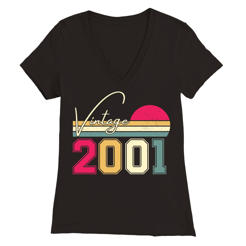 Birthday  Vintage Classic Born In 2001 Premium Womens V-Neck T-shirt