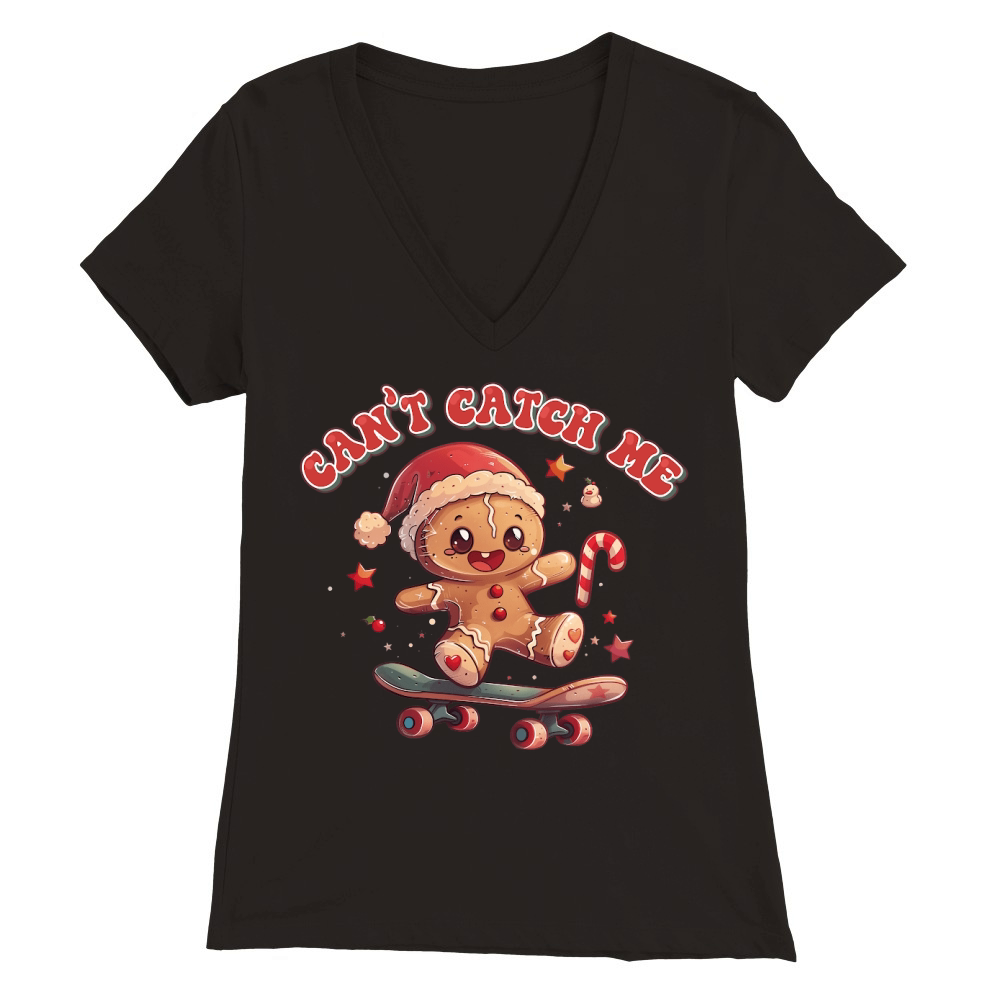 Cant Catch Me Gingerbread Christmas 02 Premium Womens V-Neck T-shirt