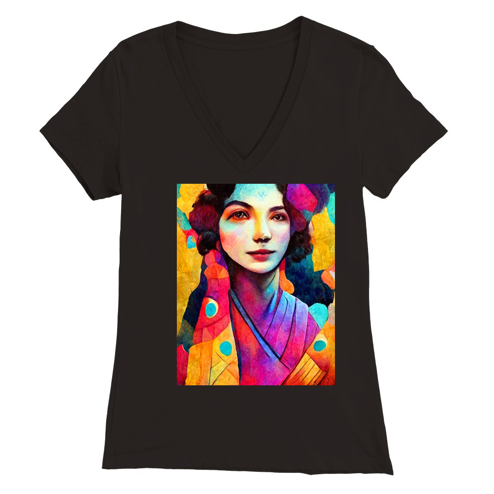 Colorful Art Portrait of Beautiful Woman Premium Womens V-Neck T-shirt