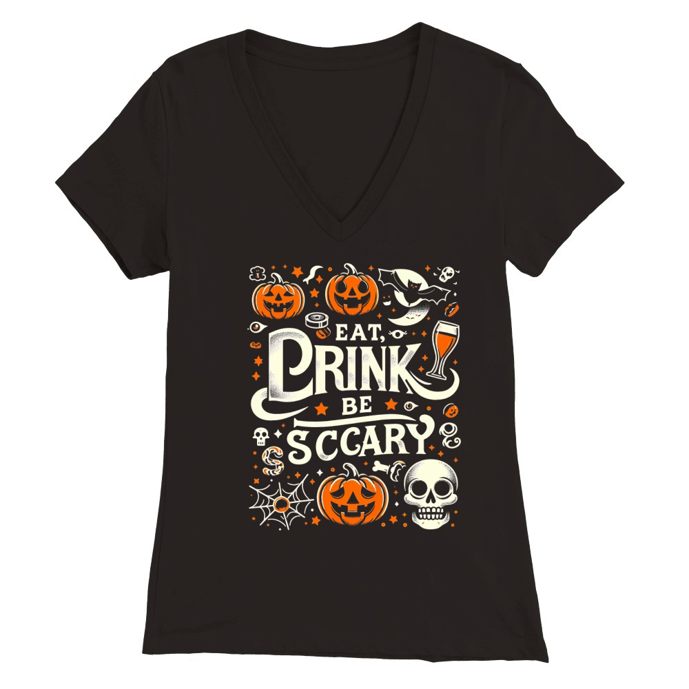 eat drink be sccary Premium Womens V-Neck T-shirt