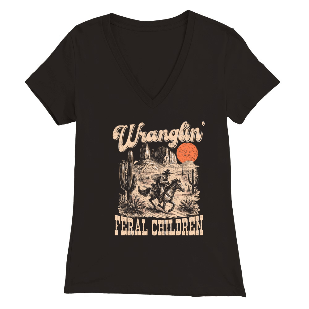 Raccoon Cowboy Color TR Premium Womens V-Neck T-shirt