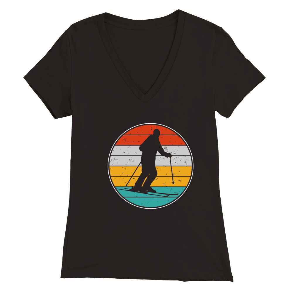 Retro Vintage Skiing Premium Womens V-Neck T-shirt