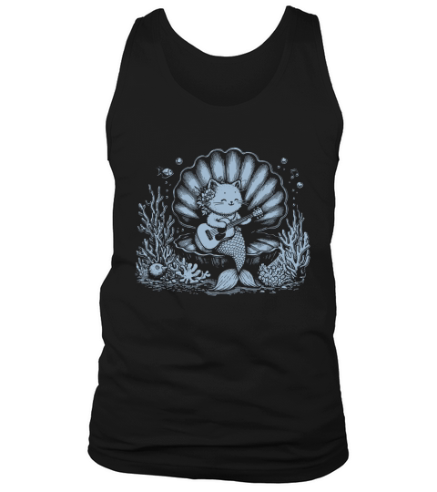 Cat Mermaid Playing Guitar D Grey Tank Top Unisex