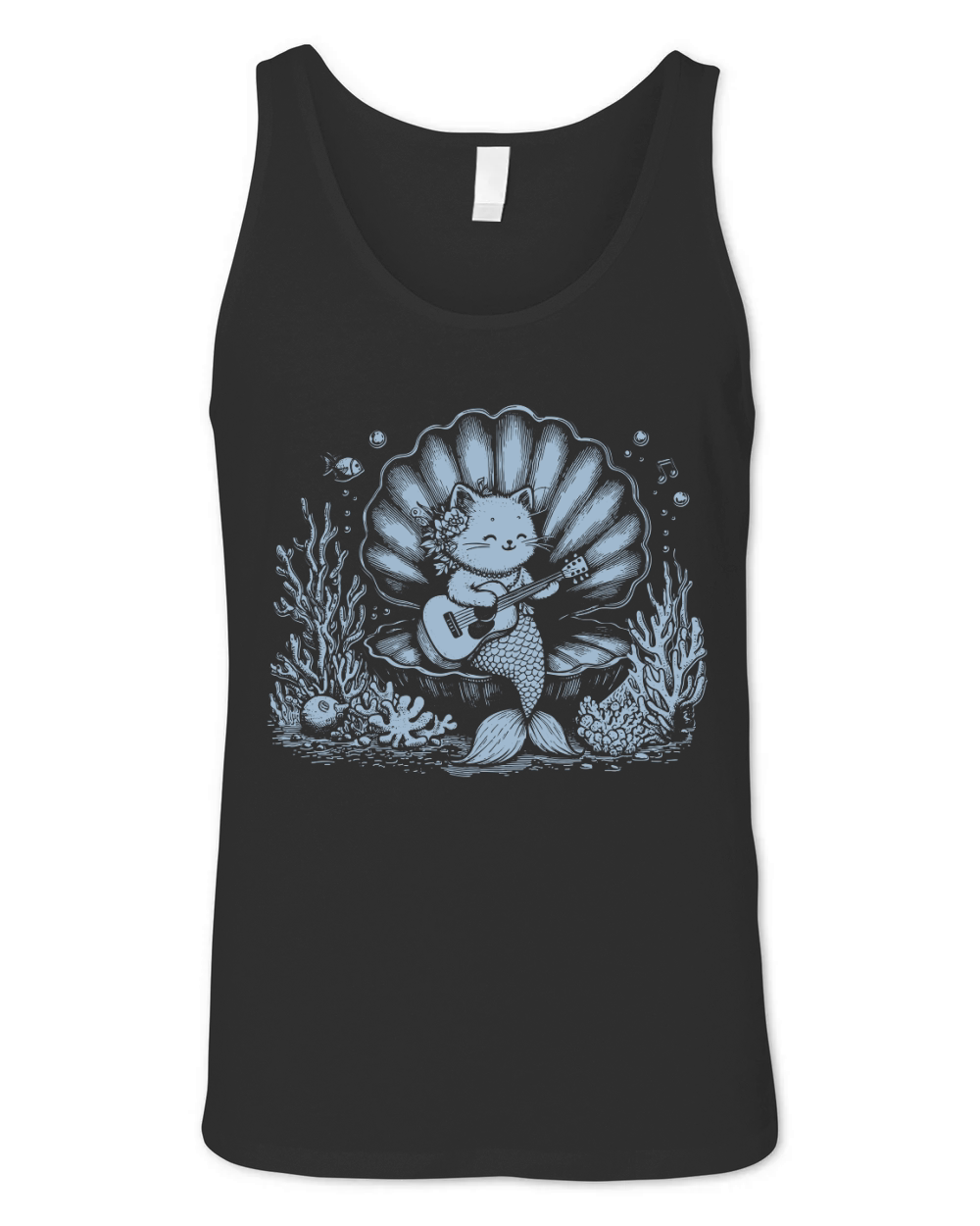 Cat Mermaid Playing Guitar D Grey Unisex Jersey Tank