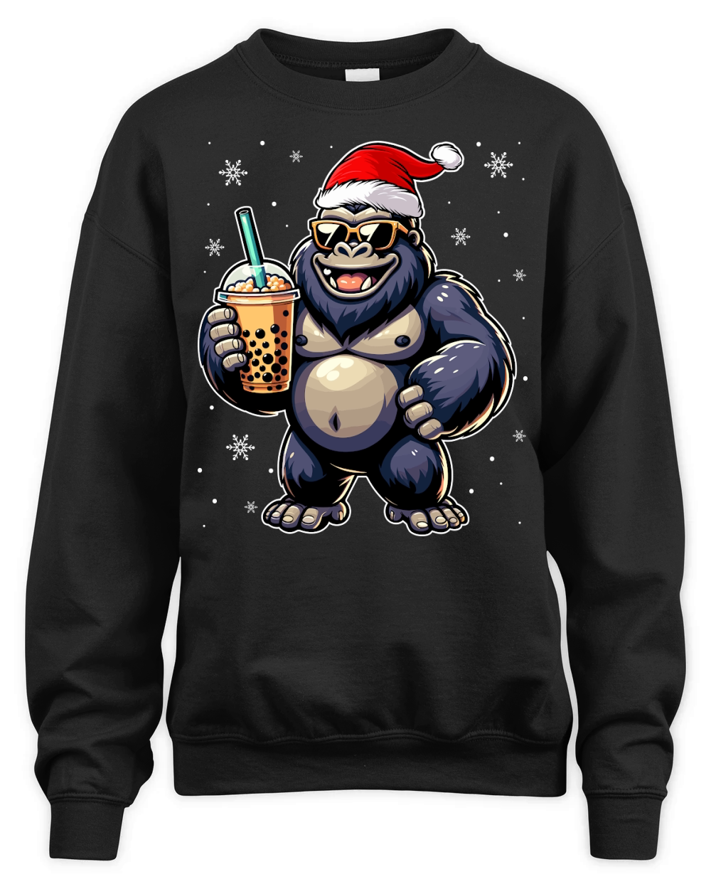 adorable gorilla drinking boba tea wearing santa hat 1 Unisex Premium Crewneck Sweatshirt