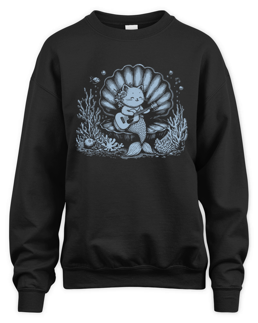 Cat Mermaid Playing Guitar D Grey Unisex Premium Crewneck Sweatshirt