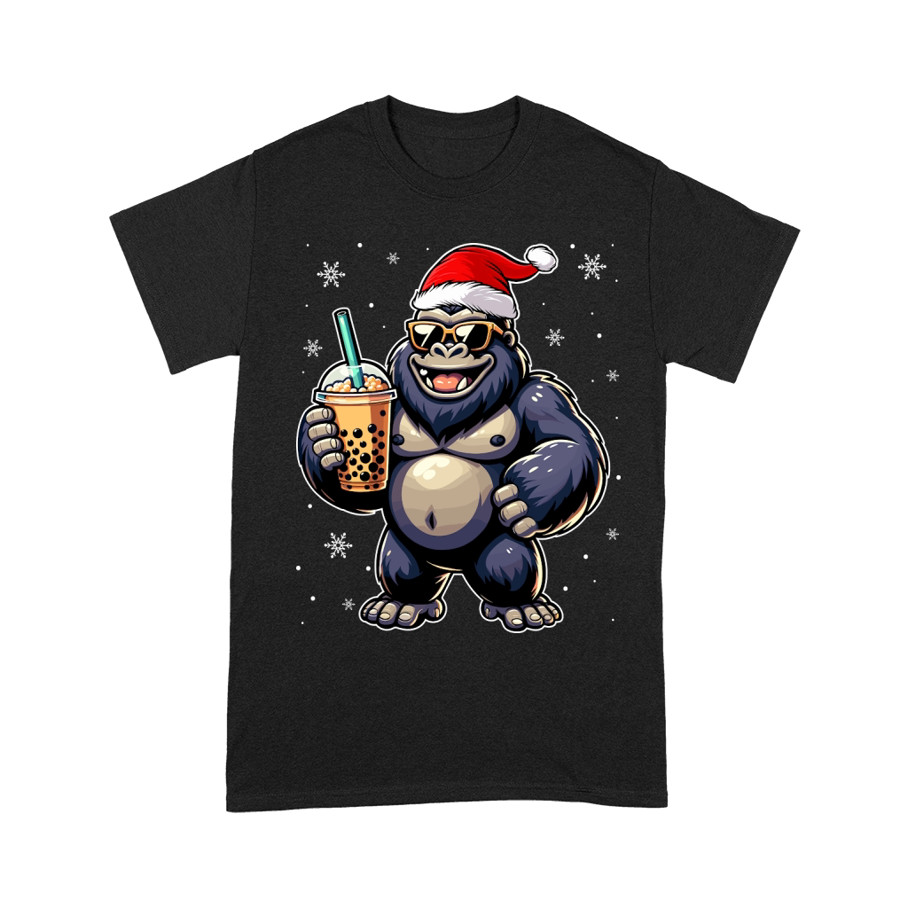 adorable gorilla drinking boba tea wearing santa hat 1 Unisex T-Shirt