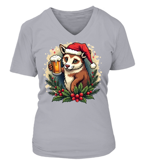 Funny Animal Beer Christmas Sublimation 6 04 V-neck T-Shirt Woman