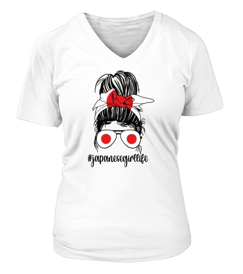 Proud Japanese Girl Japan Flag Japanese Roots V-neck T-Shirt Woman