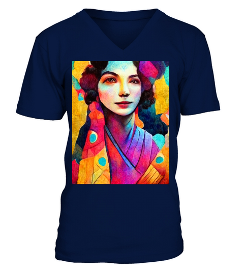 Colorful Art Portrait of Beautiful Woman V-Neck T-shirt