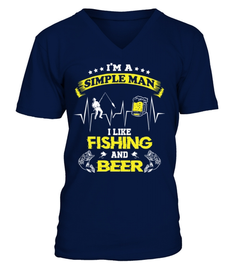 Fisherman Beer Heartbeat Fisher Angler Fishing V-Neck T-shirt