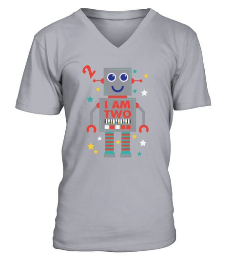 I Am Two Robot Funny Robotics 2 Year Old Birthday V-Neck T-shirt