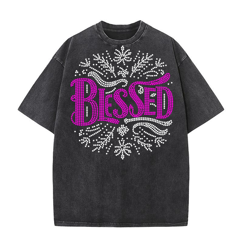 Blessed Rhinestone Templates Washed T-Shirt