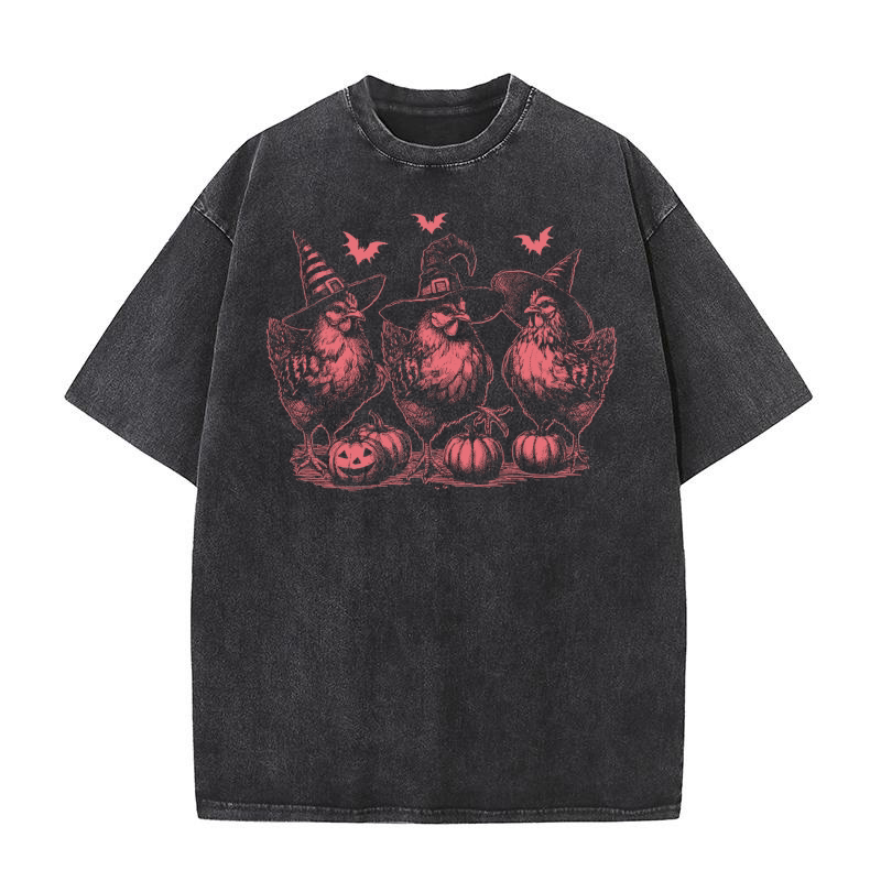 Chicken Witches Funny Halloween D Red Washed T-Shirt