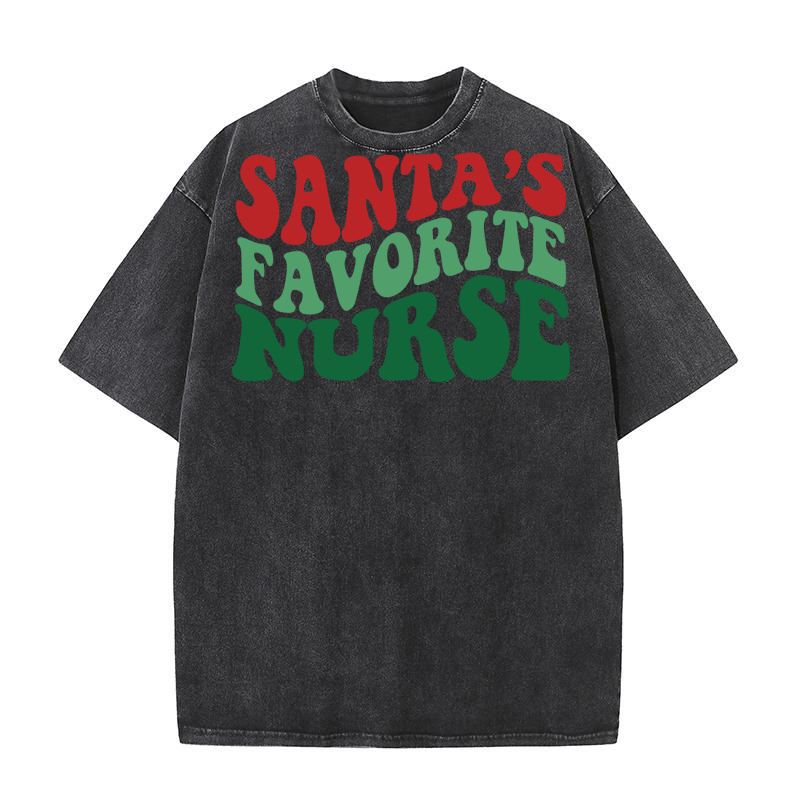 Christmas Santas Favorite Nurse 3 Washed T-Shirt