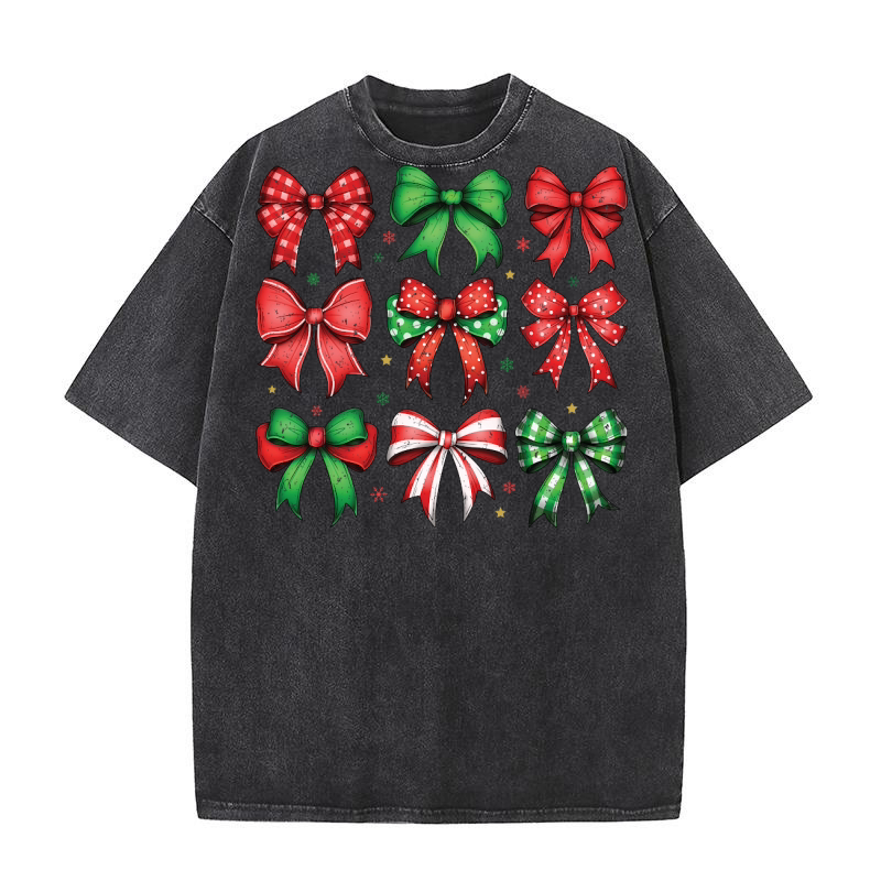 CoquetteChristmas Bows Retro Washed T-Shirt