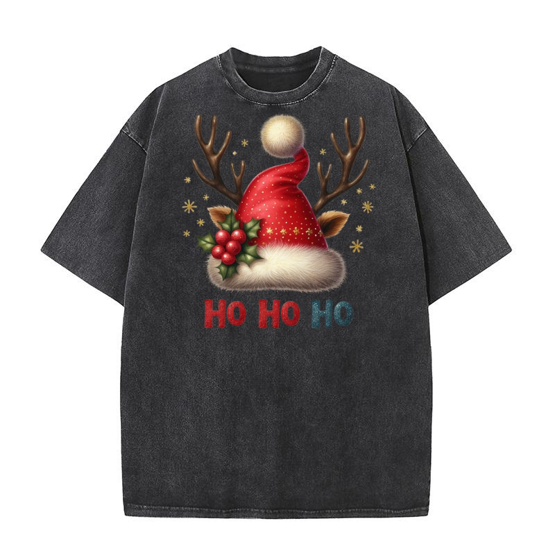 Ho, Ho, Ho Christmas Hat 6 Washed T-Shirt