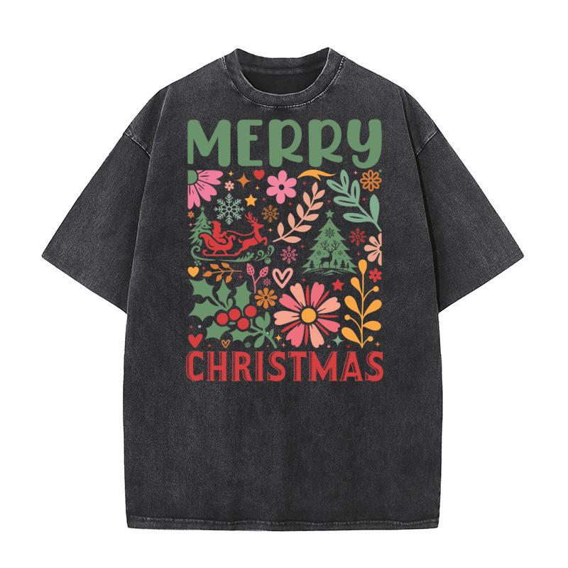 Holly Jolly  Boho Flowers  (9) Washed T-Shirt