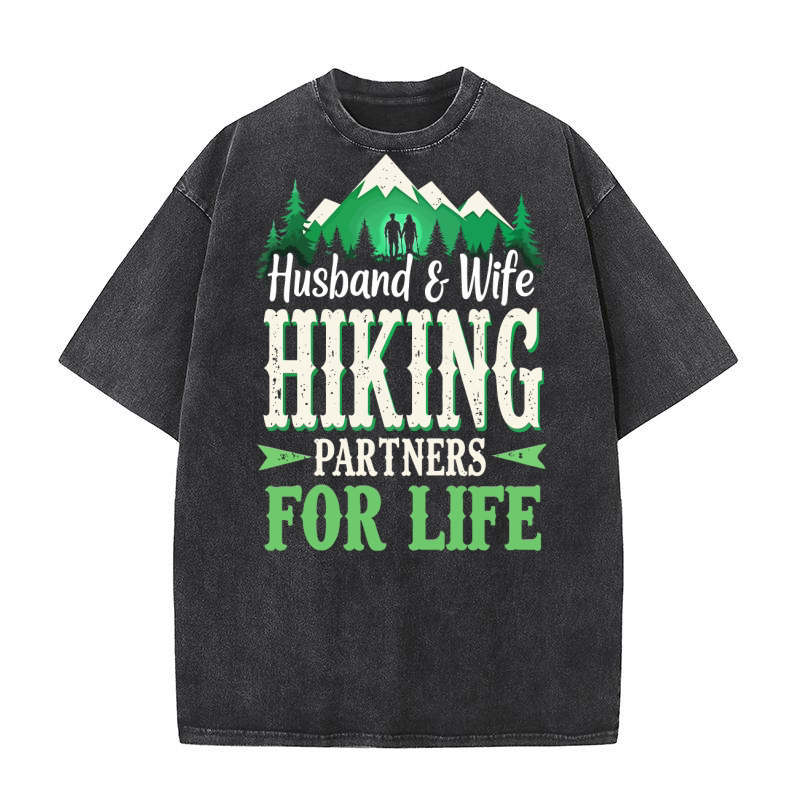 Husband & wife hiking partness for life Washed T-Shirt