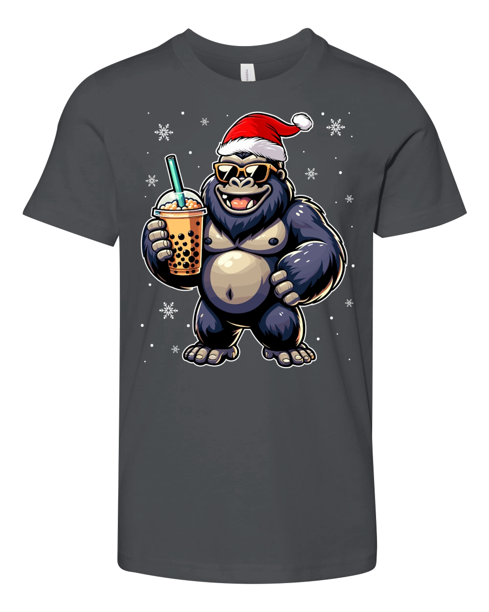 adorable gorilla drinking boba tea wearing santa hat 1 Youth Unisex Jersey Tee