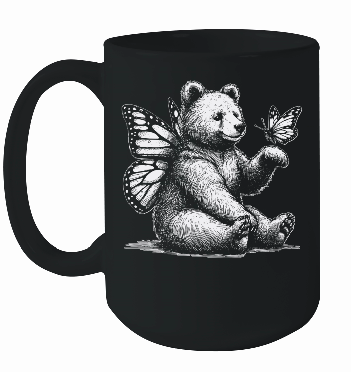 Bear With Butterfly Wings Vintage D White Ceramic Mug