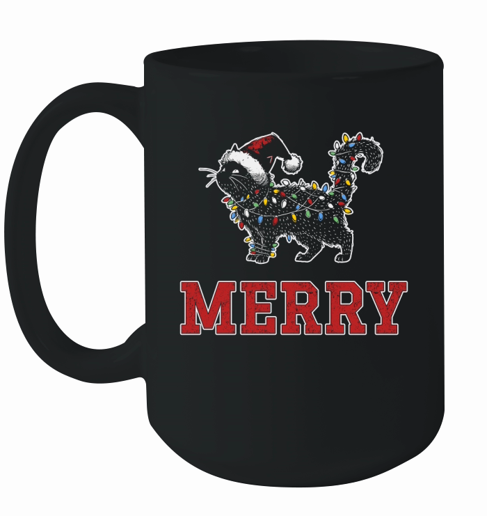 MERRY CAT WRAPPED BY CHRISTMAS LIGHTS D Color 4 Ceramic Mug