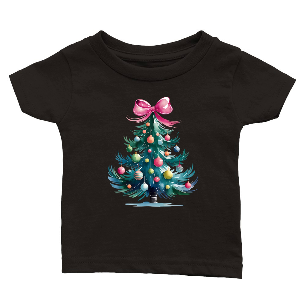 Watercolor Christmas Tree with Ornaments Classic Baby Crewneck T-shirt