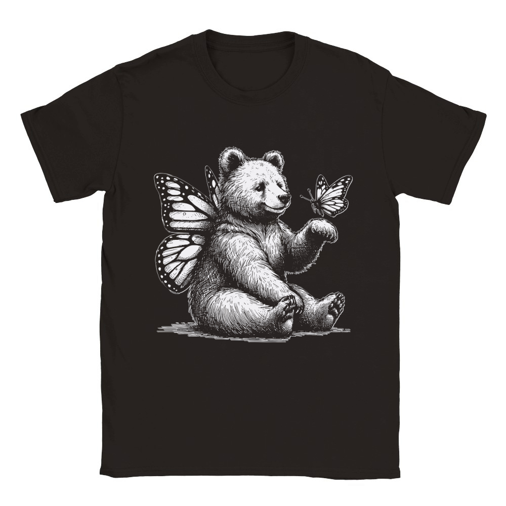 Bear With Butterfly Wings Vintage D White Classic Kids Crewneck T-shirt