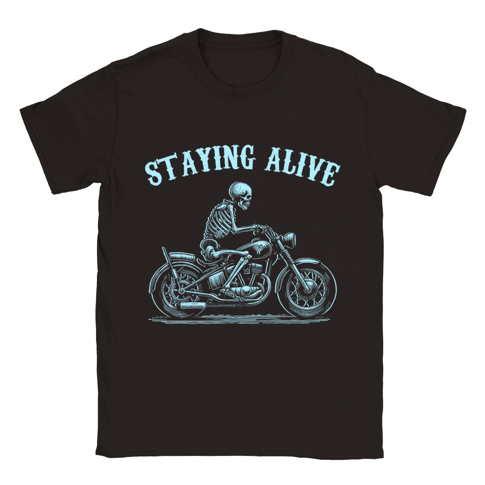 Staying Alive Skeleton riding Motorcycle D Sky Classic Kids Crewneck T-shirt