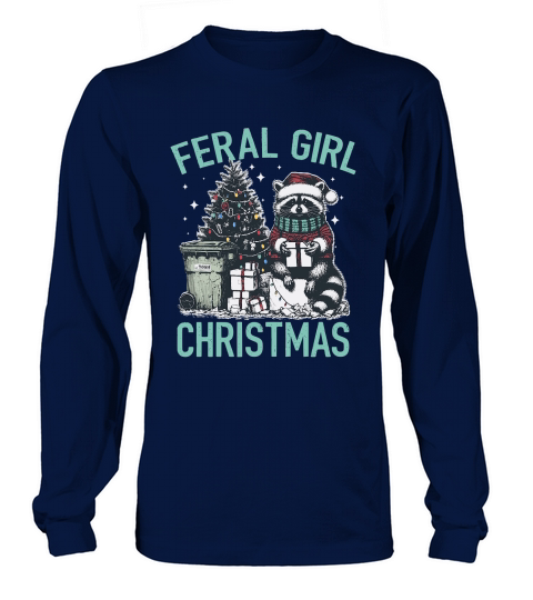 Feral Girl Christmas Raccoon D Color Green Long sleeved Unisex