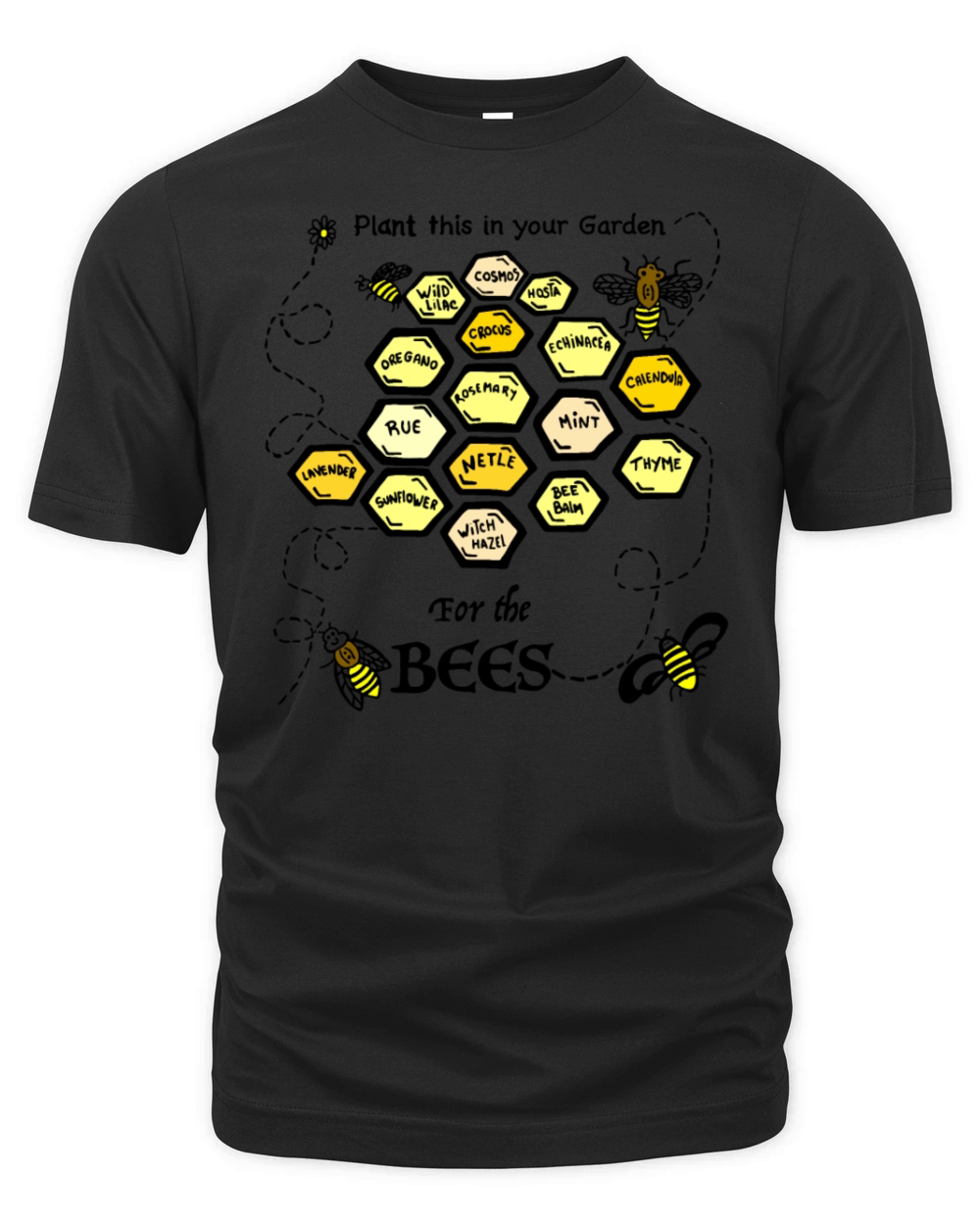 Plant a Garden to Save the Bees Hand Drawn Design Organic Unisex T-shirt