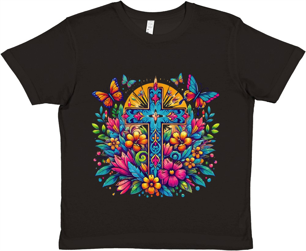 Faith Cross with Butterflies Premium Kids Crewneck T-shirt