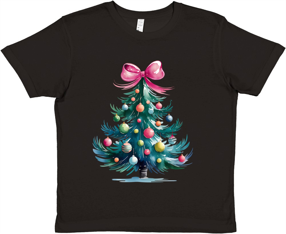 Watercolor Christmas Tree with Ornaments Premium Kids Crewneck T-shirt