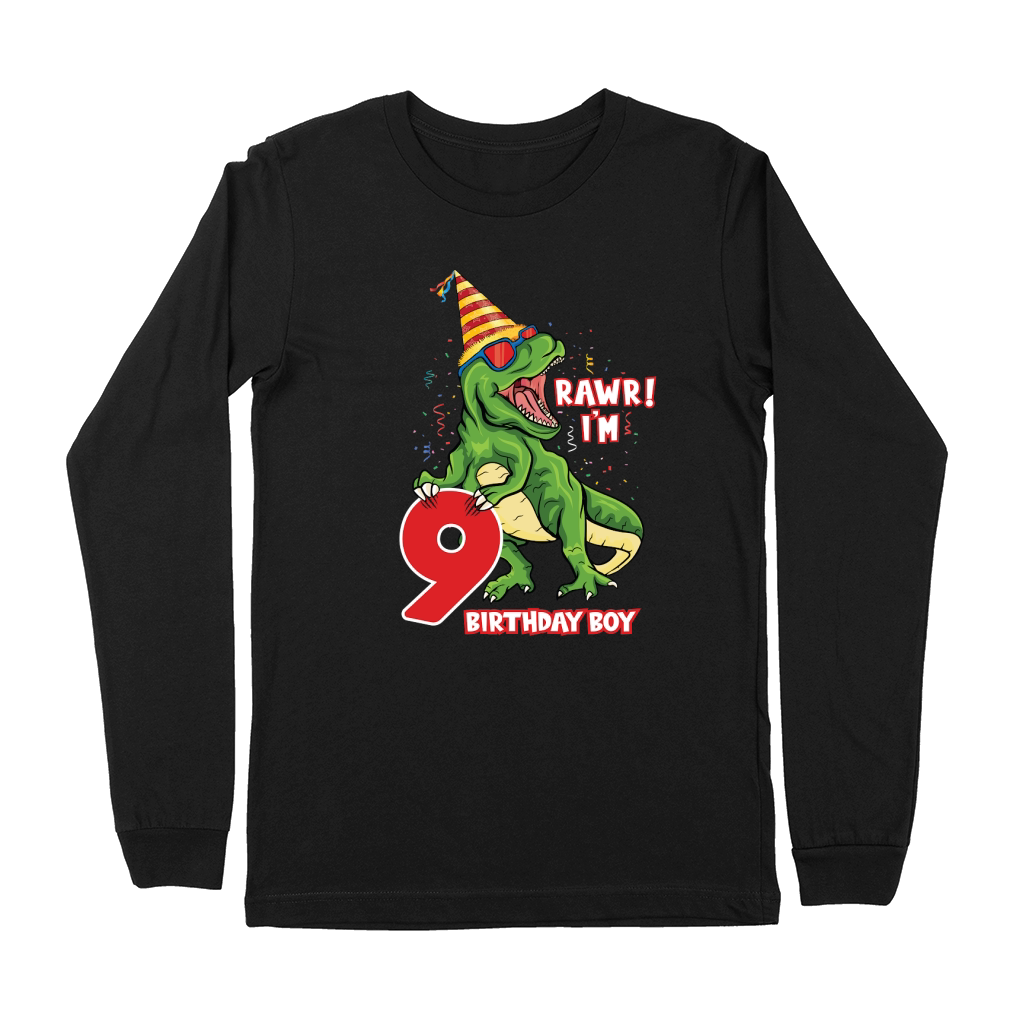 T rex Dinosaur Birthday 9th Premium Long Sleeve