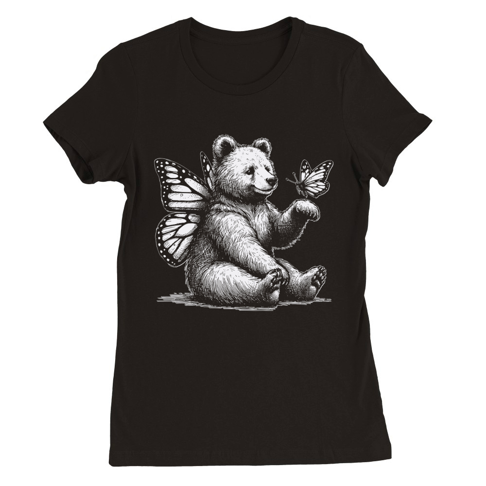Bear With Butterfly Wings Vintage D White Premium Womens Crewneck T-shirt