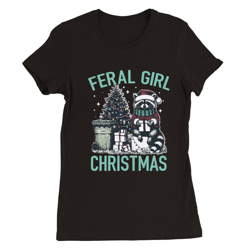 Feral Girl Christmas Raccoon D Color Green Premium Womens Crewneck T-shirt
